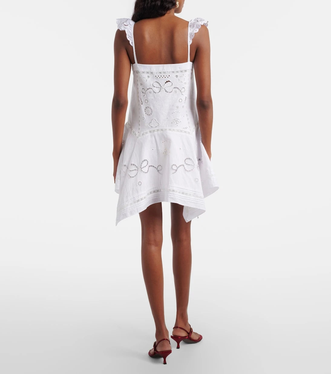 Self-Portrait - Embroidered linen and cotton poplin minidress