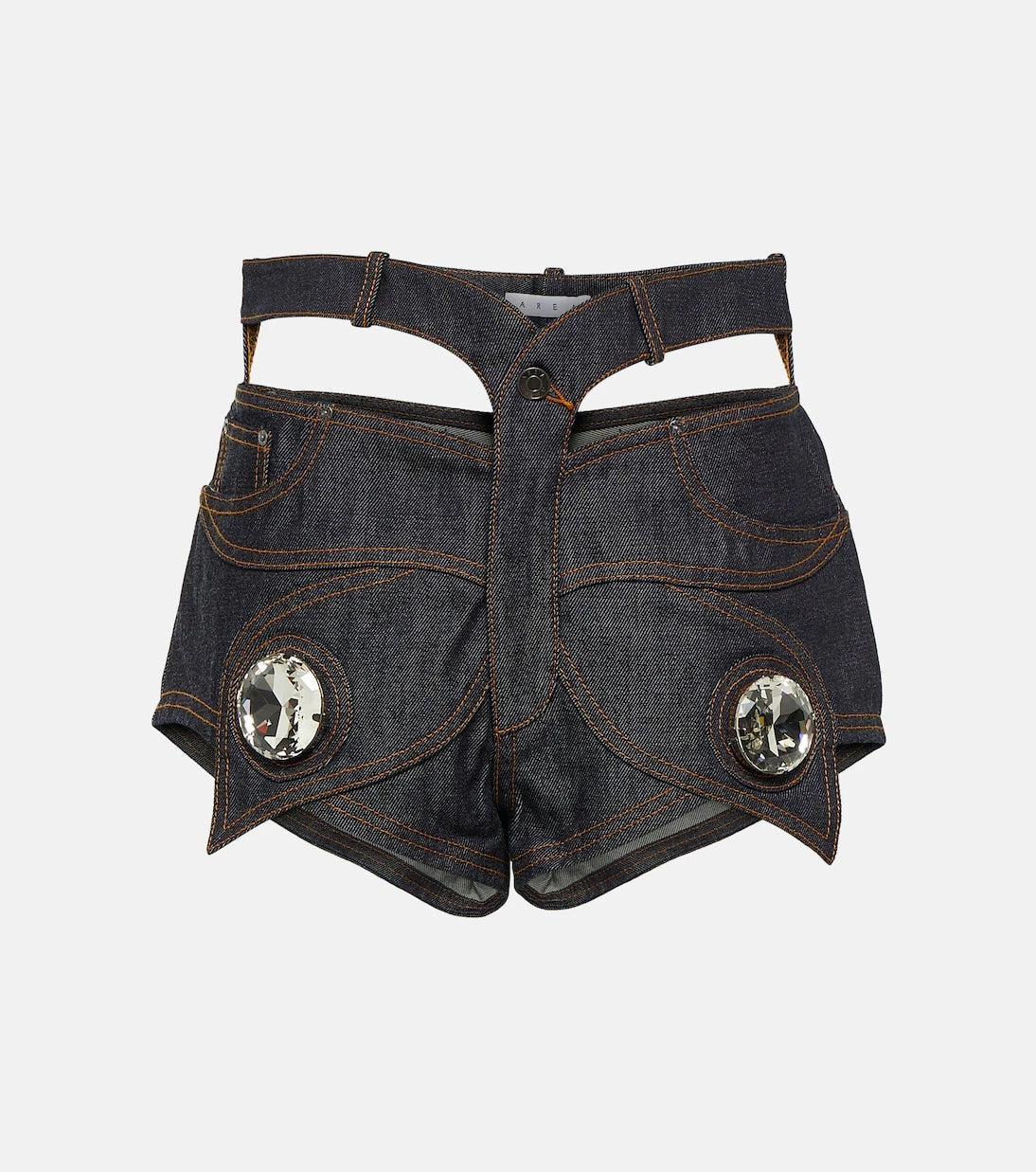 Area - Embellished cutout denim shorts