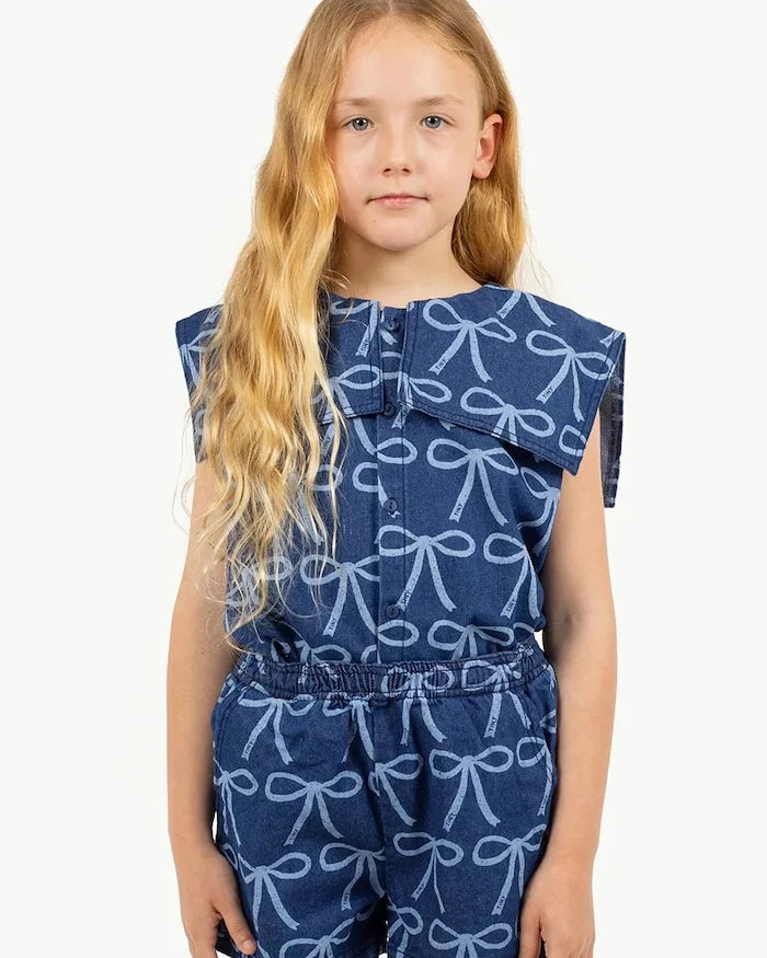 Tinycottons BOWS BLOUSE Denim Çocuk Bluzu