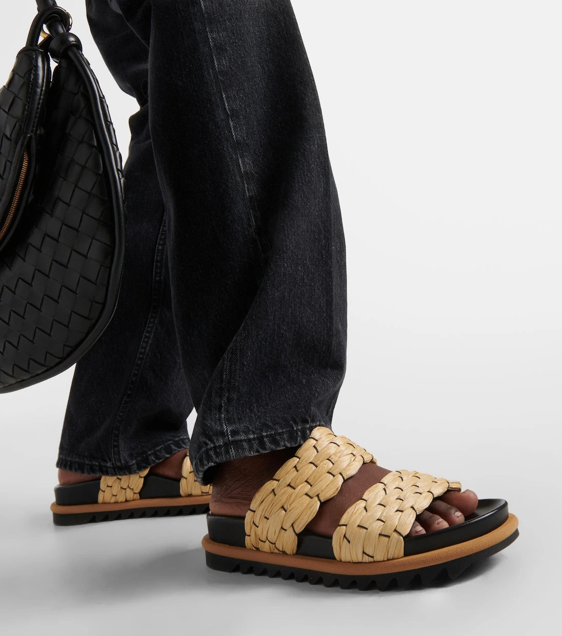 Dries Van Noten - Woven and raffia and leather slides