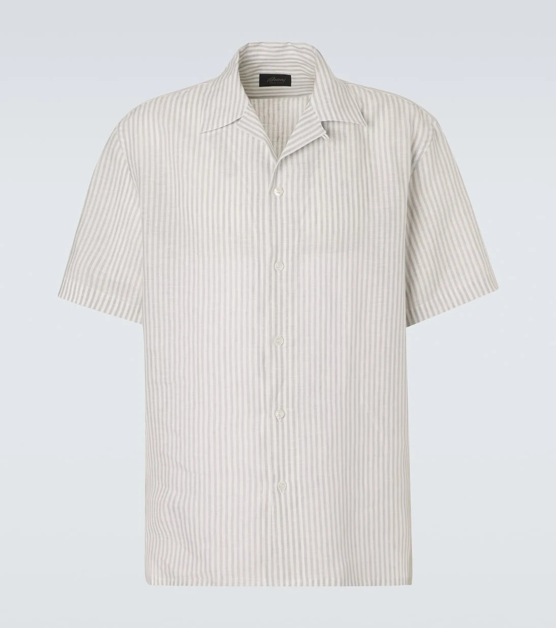 Brioni - قميص بولينج مخطط من الكتان