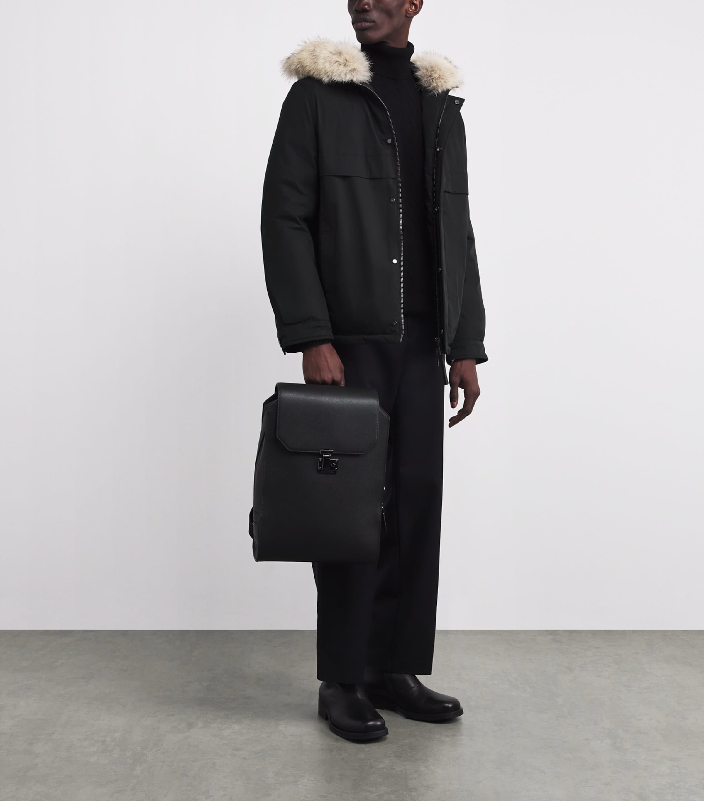 Yves Salomon Black Down Coyote Fur-Trim Waterproof Parka
