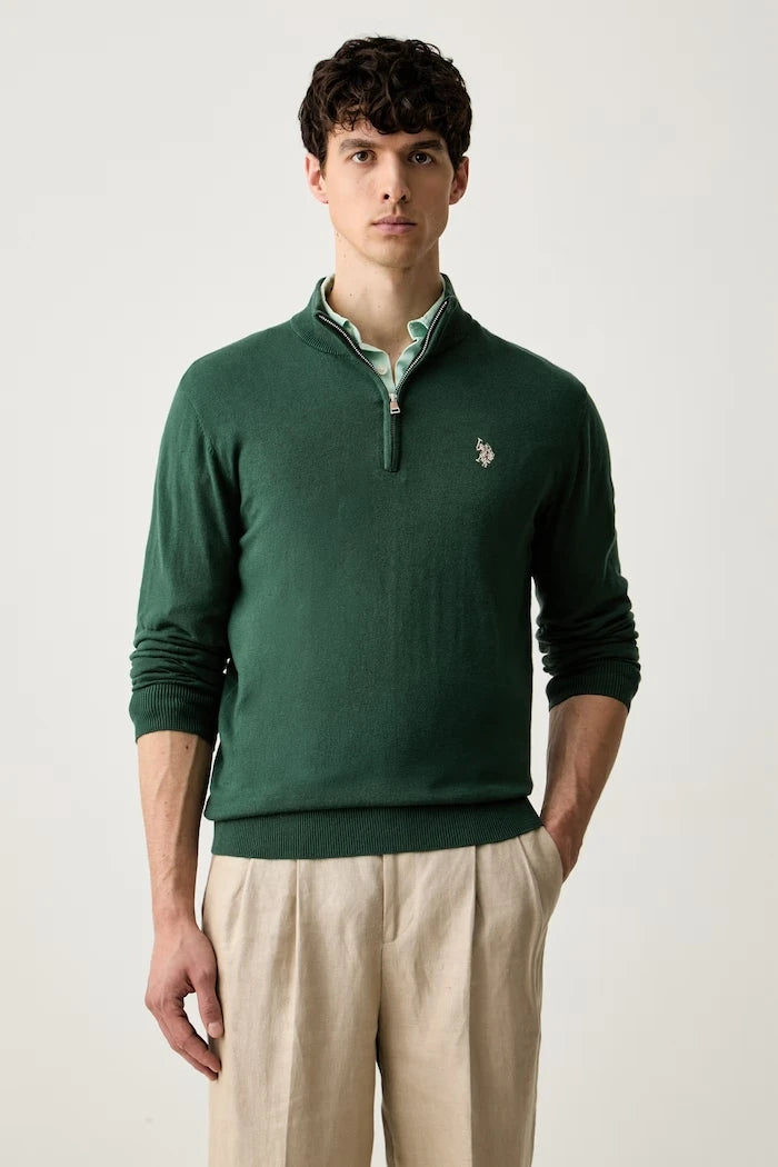 U.S. Polo Assn. Erkek Pamuklu Rich Funnel 1/4 Zip Kazak