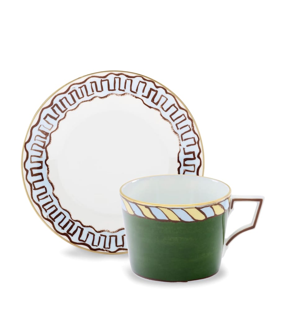 Set of 2 Porcelain Il Viaggio di Nettuno Teacups and Saucers