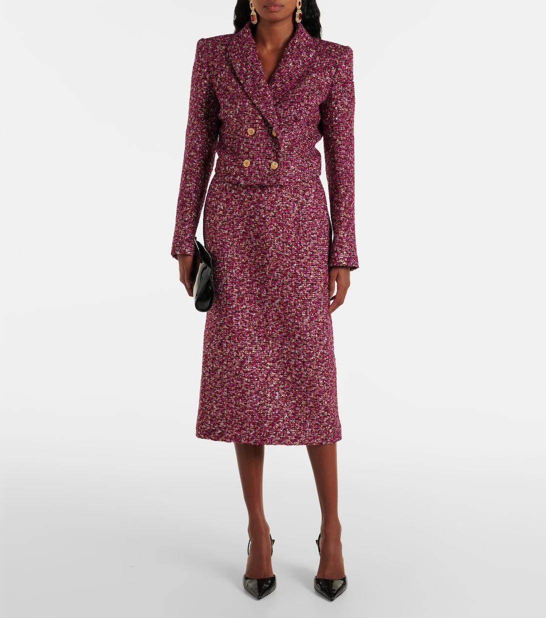 Alessandra Rich - Sequined cropped tweed blazer