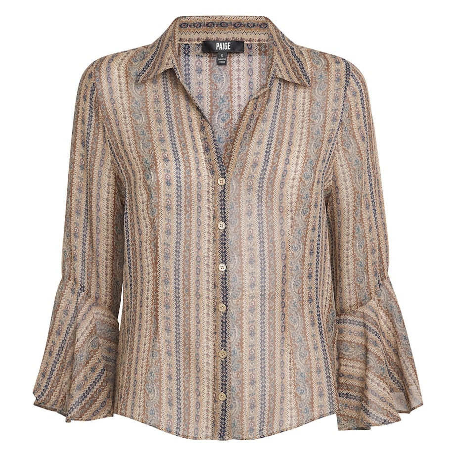 PAIGE Brown Silk Jasmeet Blouse