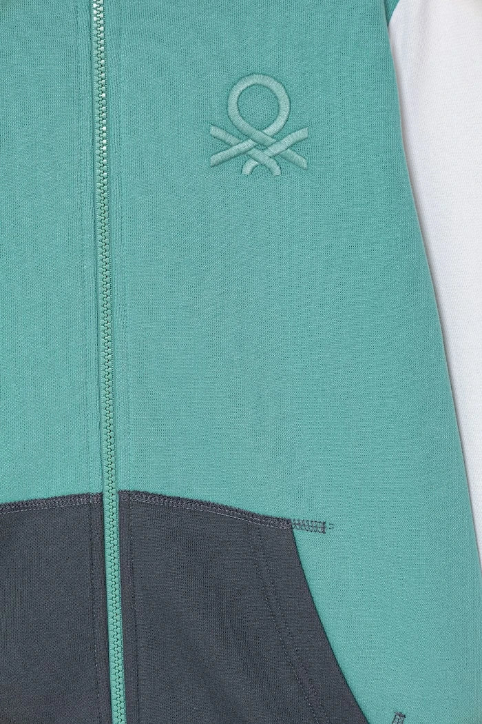 United Colors of Benetton çocuk kapüşonlu fermuarlı pamuklu sweatshirt