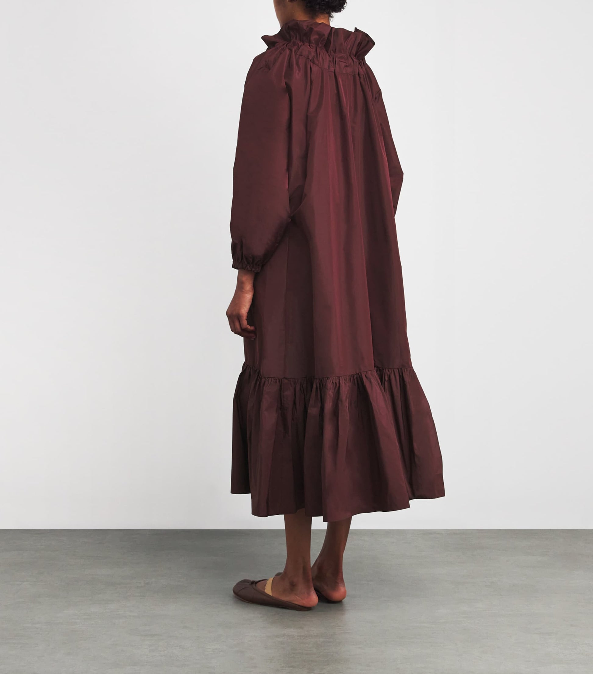 Patou Burgundy Ruffle-Hem Midi Dress