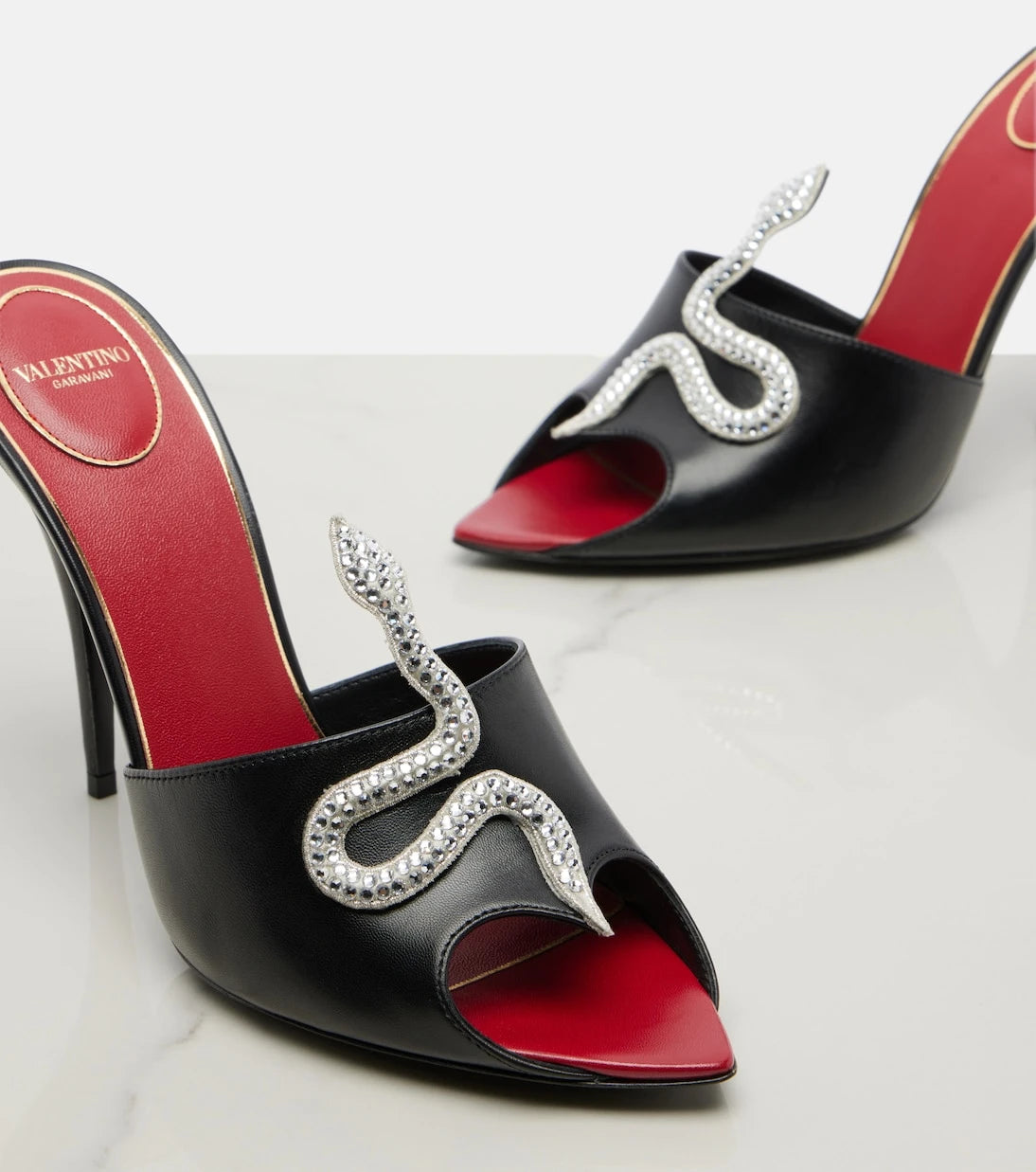 Valentino Garavani - Cœur Vipère embellished leather mules