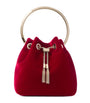 Jimmy Choo Red Bon Bon Velvet Bucket Bag