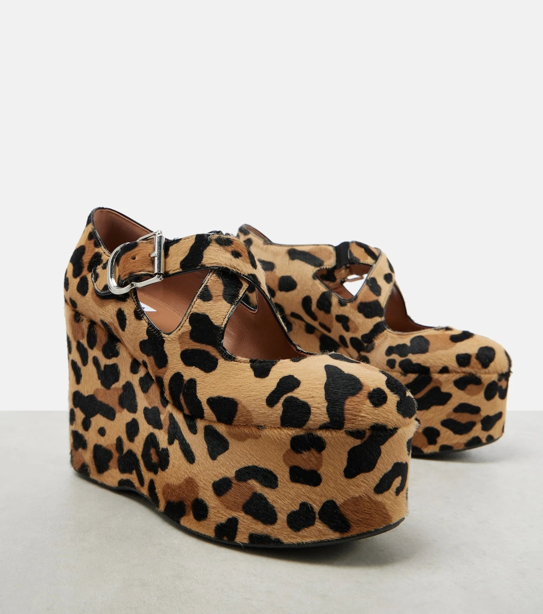 Alaïa - Criss Cross leopard-print calf hair wedges