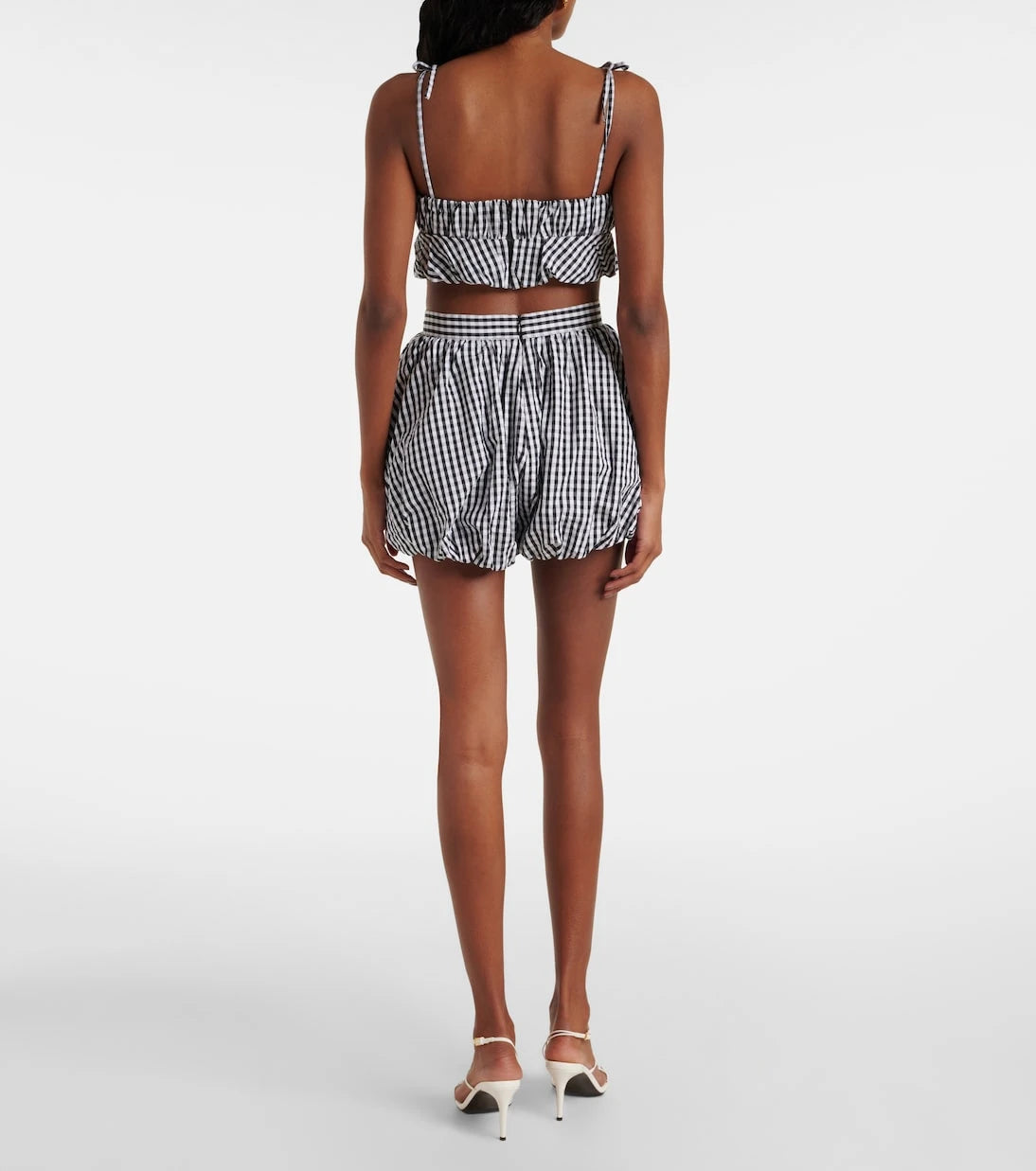 Faithfull - Gingham gathered cotton poplin shorts