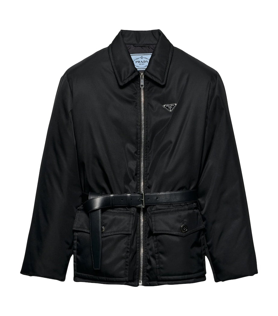Prada Black Re-Nylon Down Belted Jacket