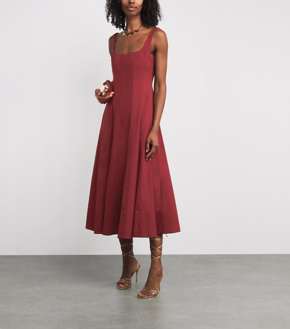 STAUD Red Stretch-Cotton Wells Midi Dress