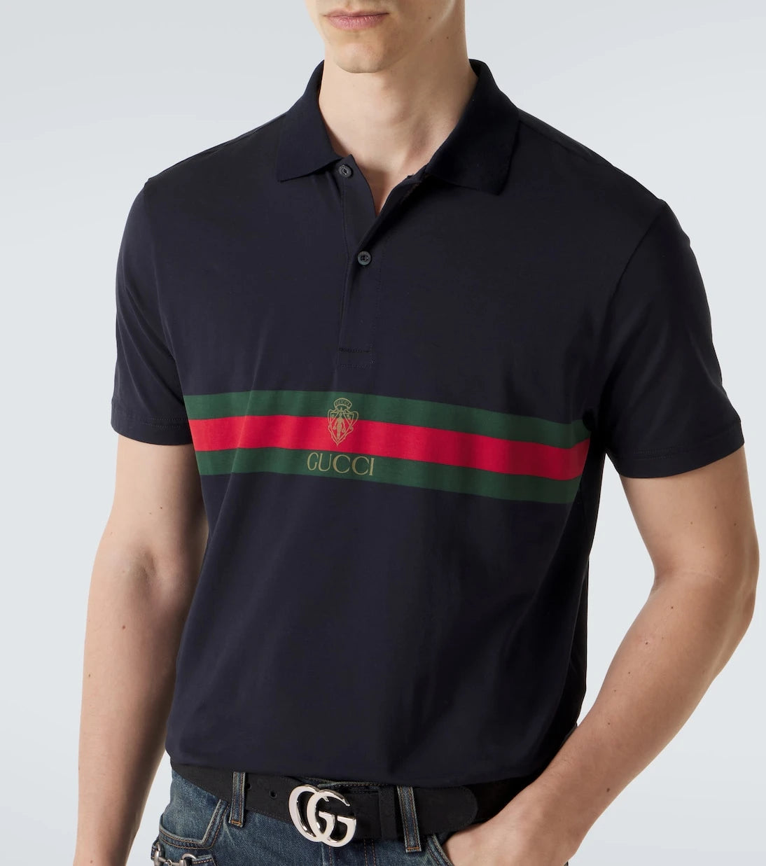 Gucci - Web Stripe cotton jersey polo shirt