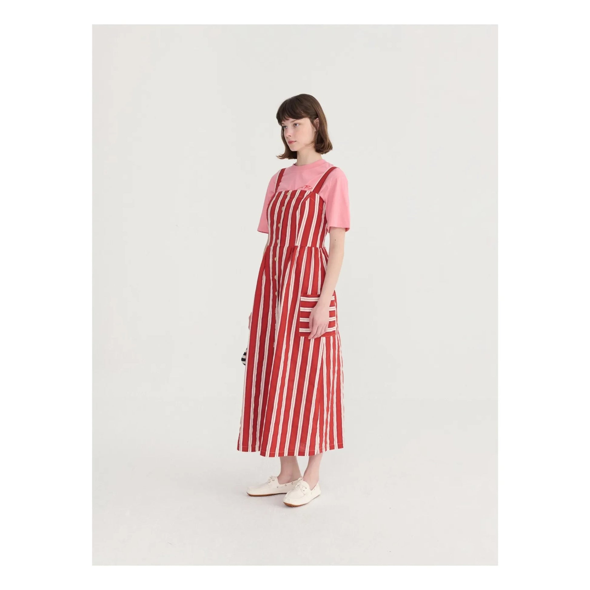 Bobo Choses - Striped Flared Dress Organic Cotton | Brick red