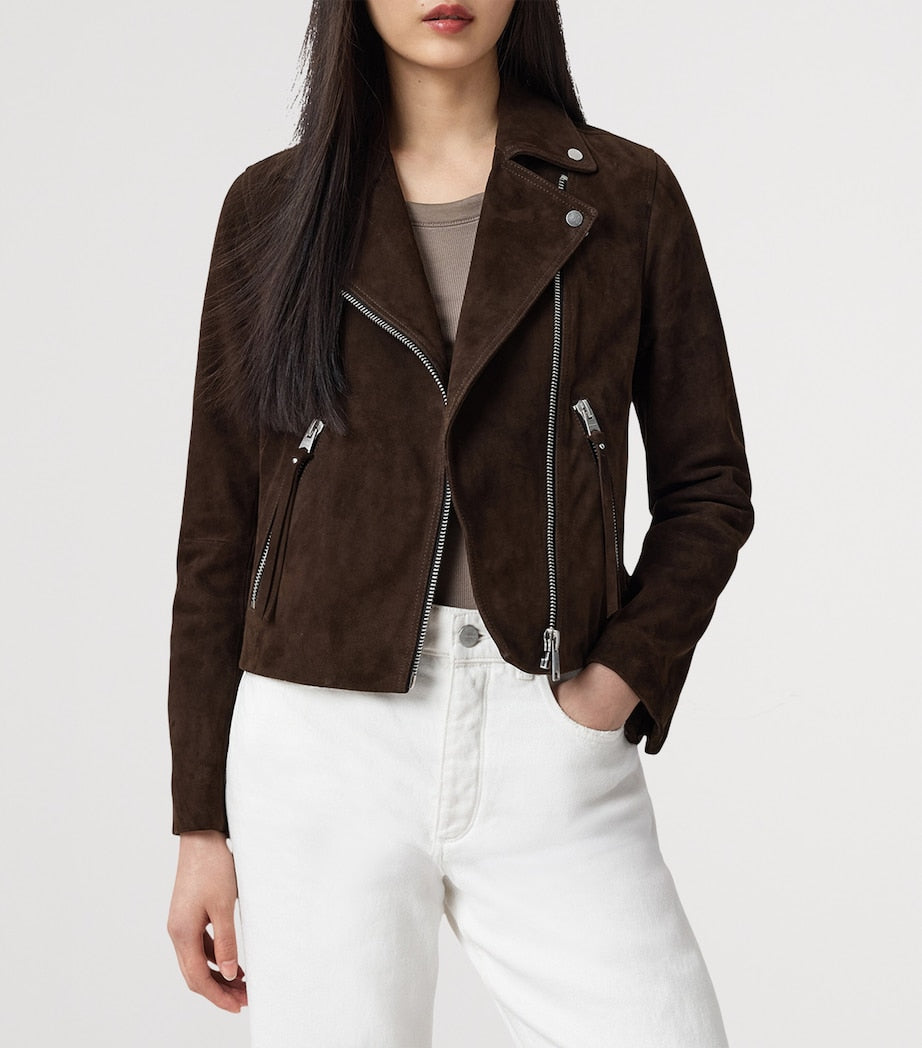 AllSaints Brown Suede Dalby Biker Jacket