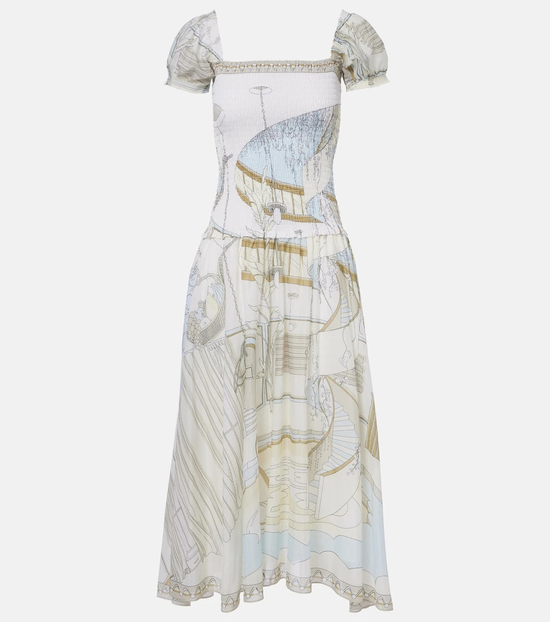 Tory Burch - Printed shirred silk and cotton midi dress