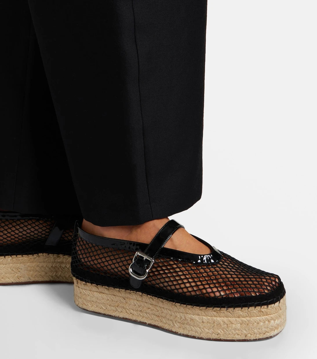 Alaïa - Leather-trimmed fishnet espadrilles
