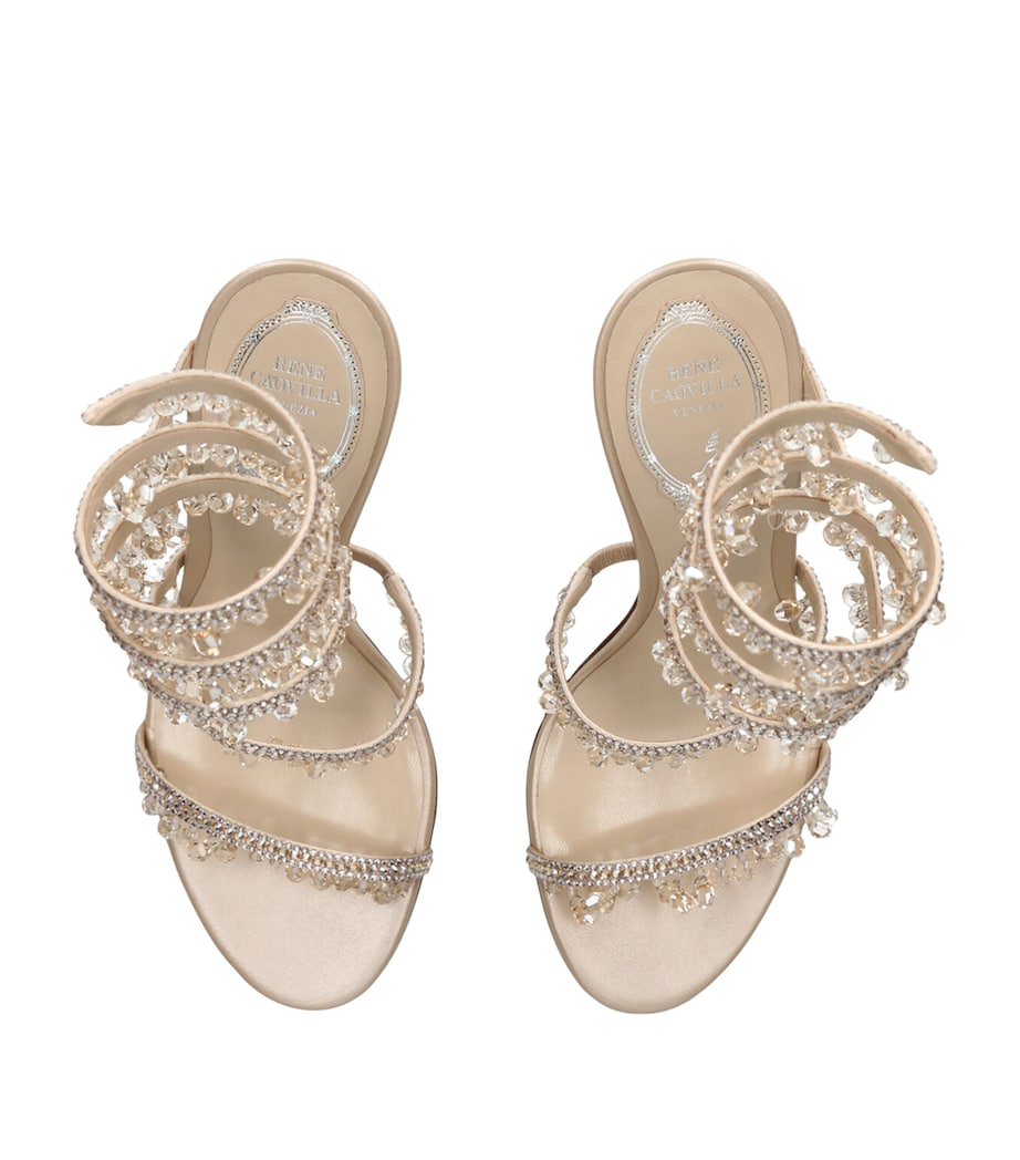 René Caovilla Beige Embellished Chandelier Sandals 105