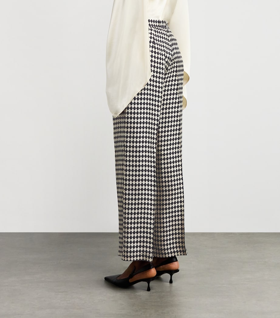 Max Mara Black Silk Printed Flared Trousers