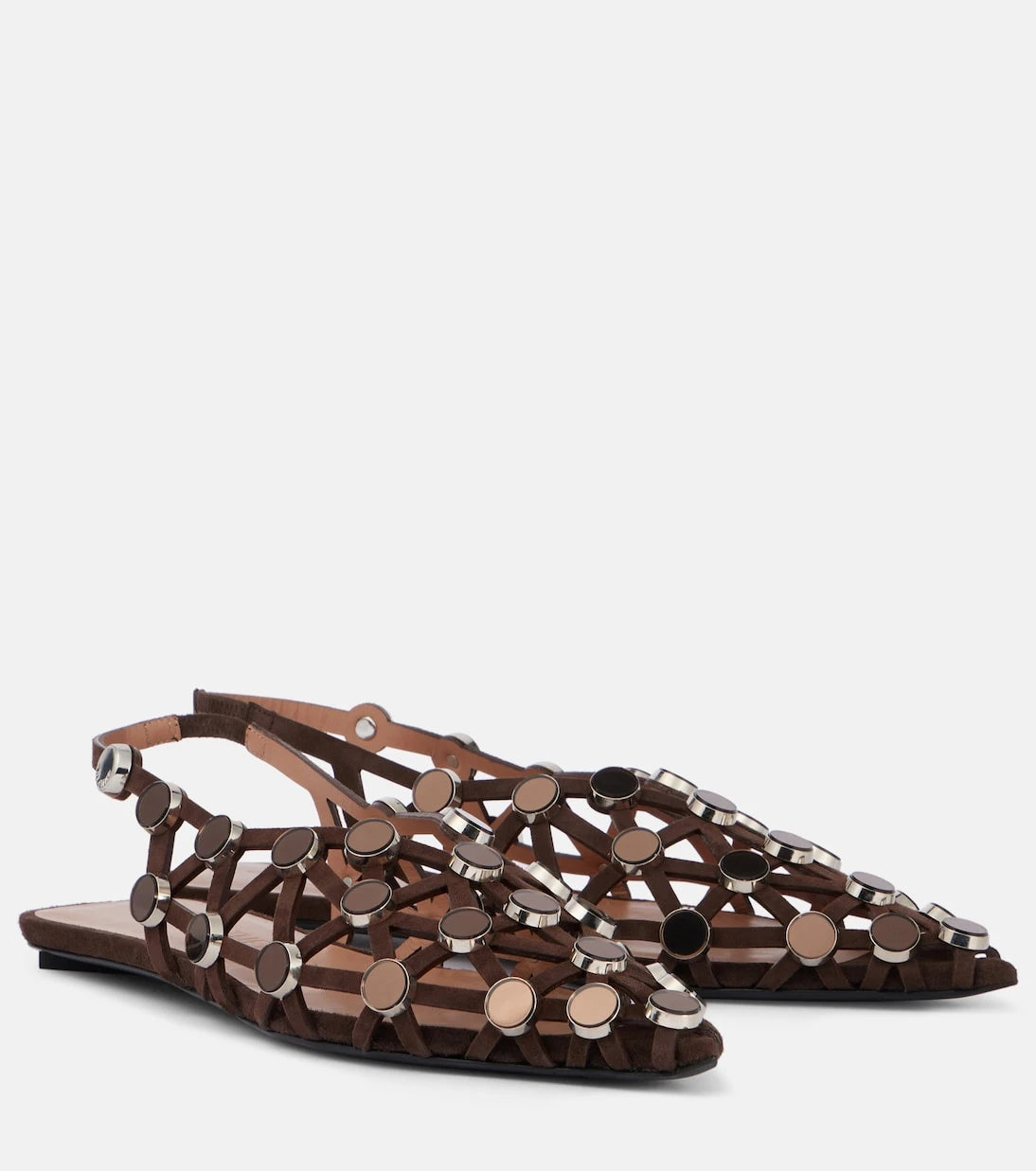 The Attico - Grid embellished suede slingback flats