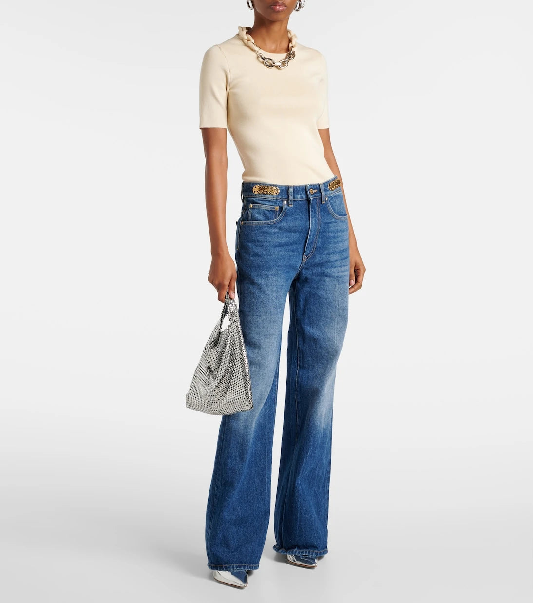Rabanne - Chain-detail silk and cotton-blend top