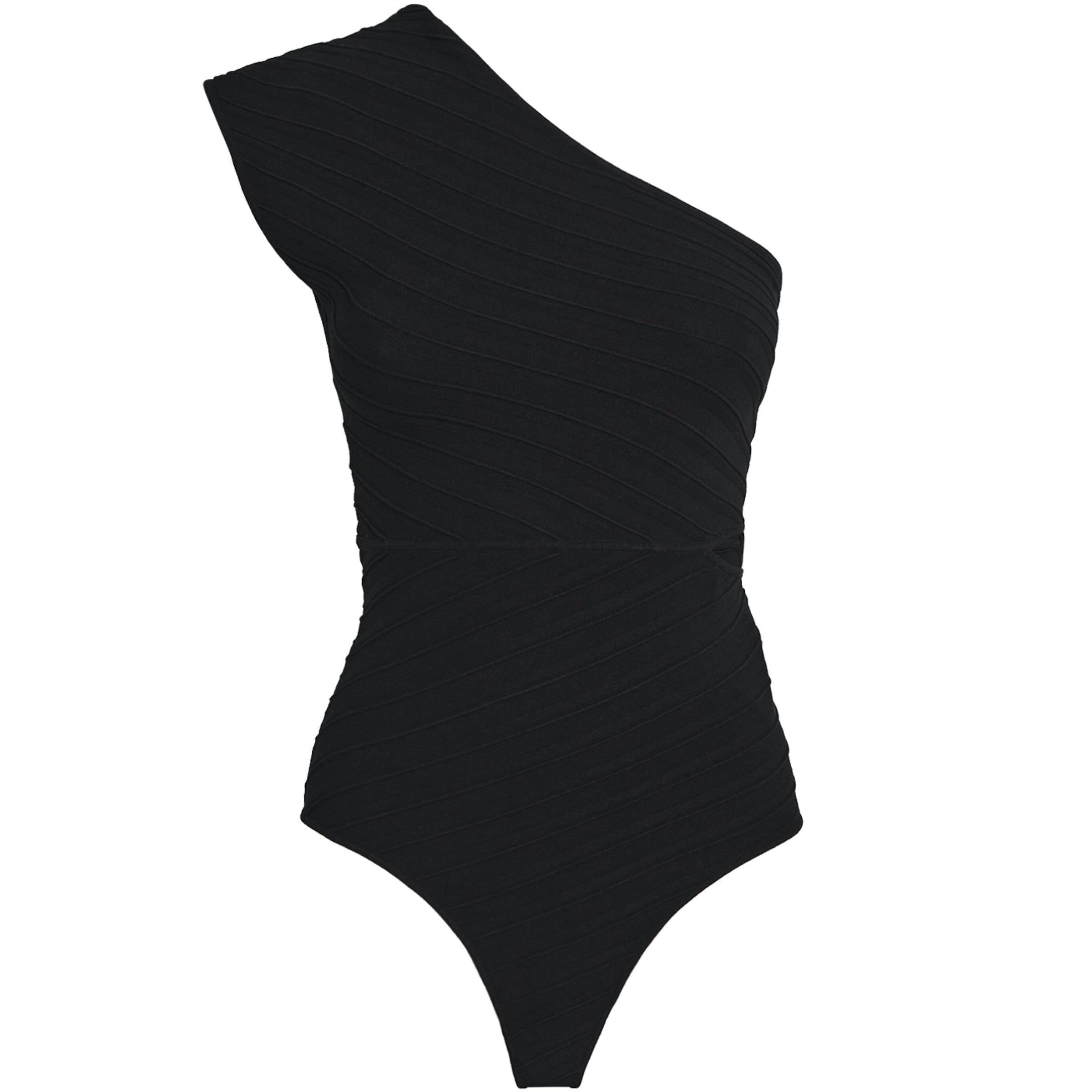 Rib-Knit Asymmetric Bodysuit BLACK