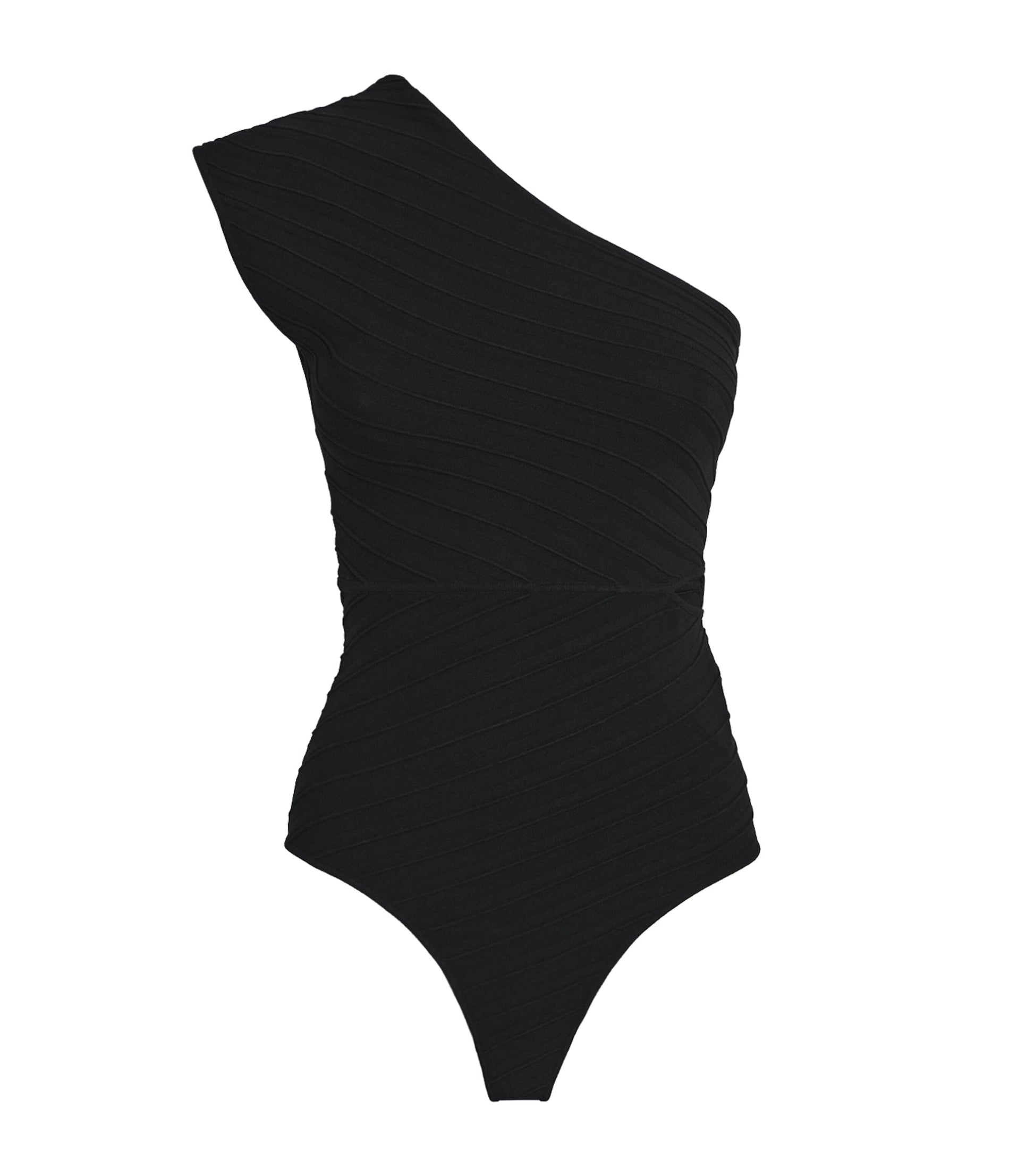 Rib-Knit Asymmetric Bodysuit BLACK