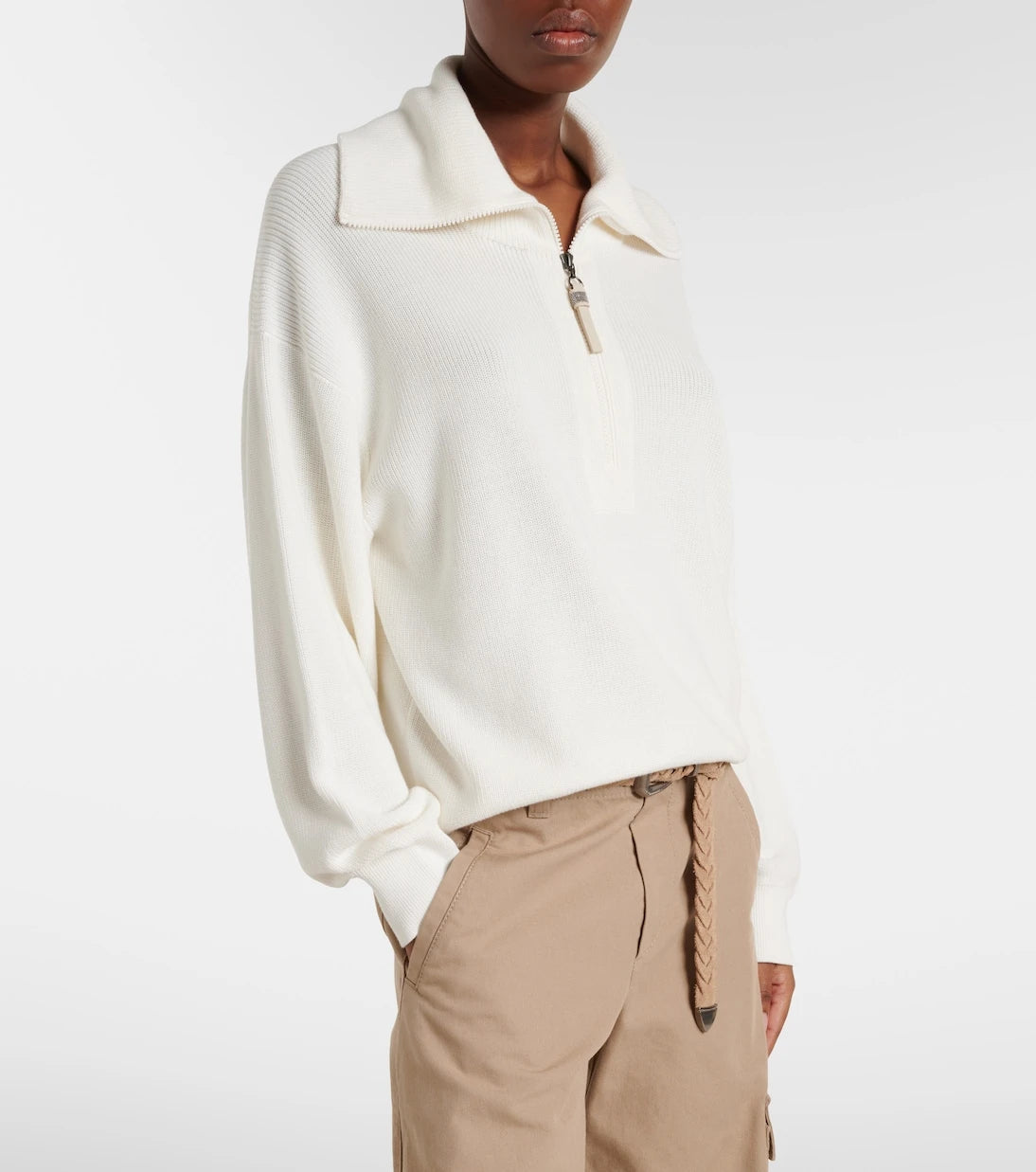 Brunello Cucinelli - Monili oversized cotton half-zip sweater