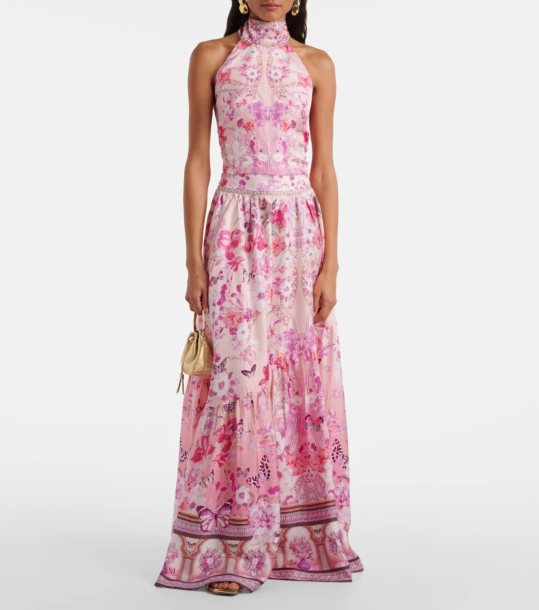 Camilla - Floral embellished silk halterneck top