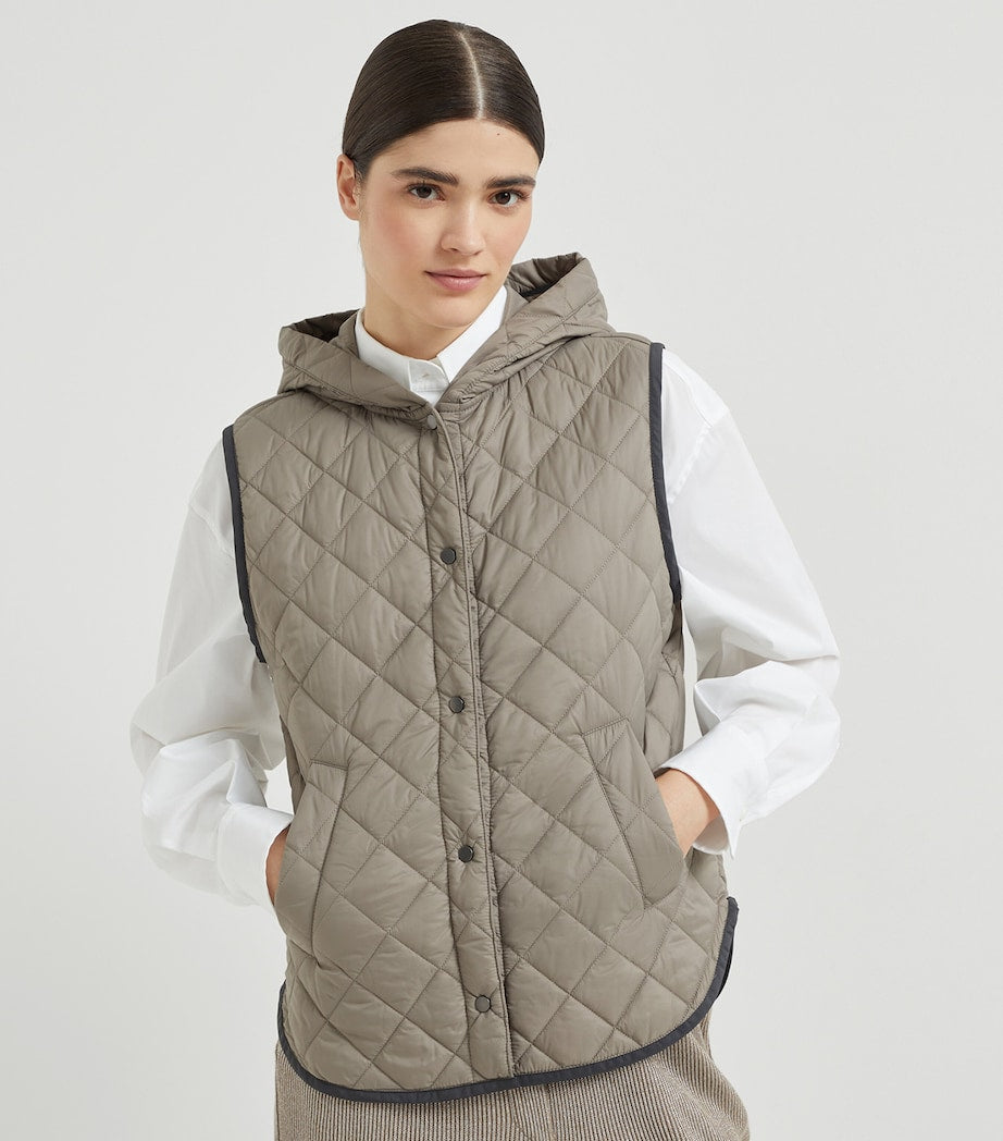 Brunello Cucinelli Brown Quilted Hooded Gilet