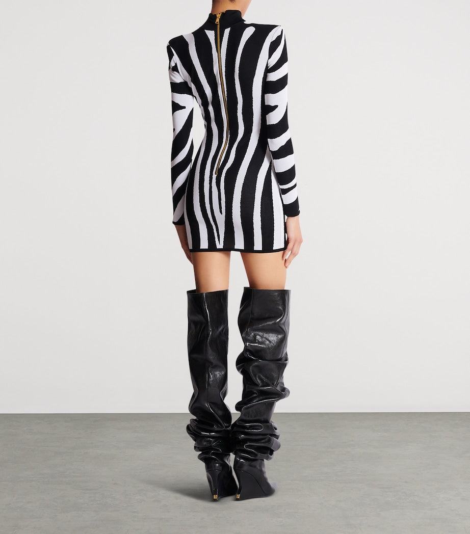 Balmain Black Knitted Zebra Mini Dress