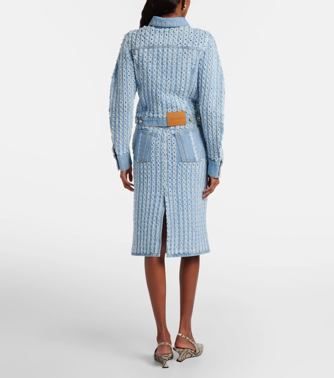 Nina Ricci - Çizgili denim kalem etek