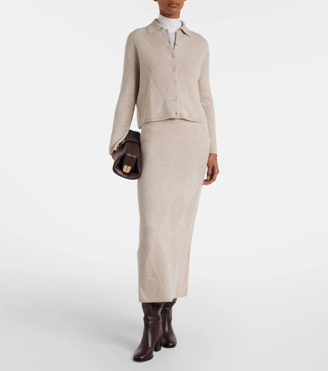 Max Mara - Salubre argyle cashmere midi skirt