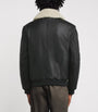 Moose Knuckles Black Shearling-Trim Leather Bomber Jacket