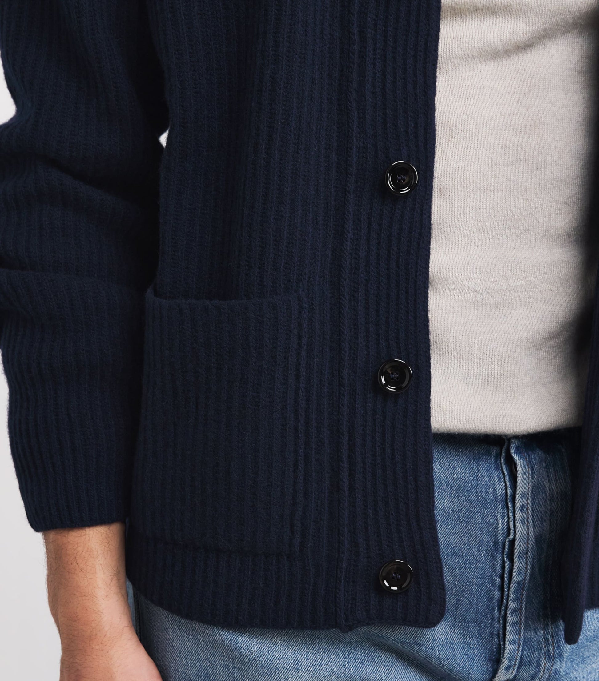 Navy Wool-Cashmere Shawl-Collar Cardigan