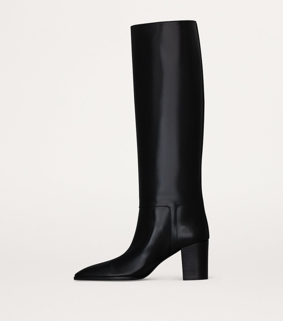 Saint Laurent Black Leather Knee-High Boots 75