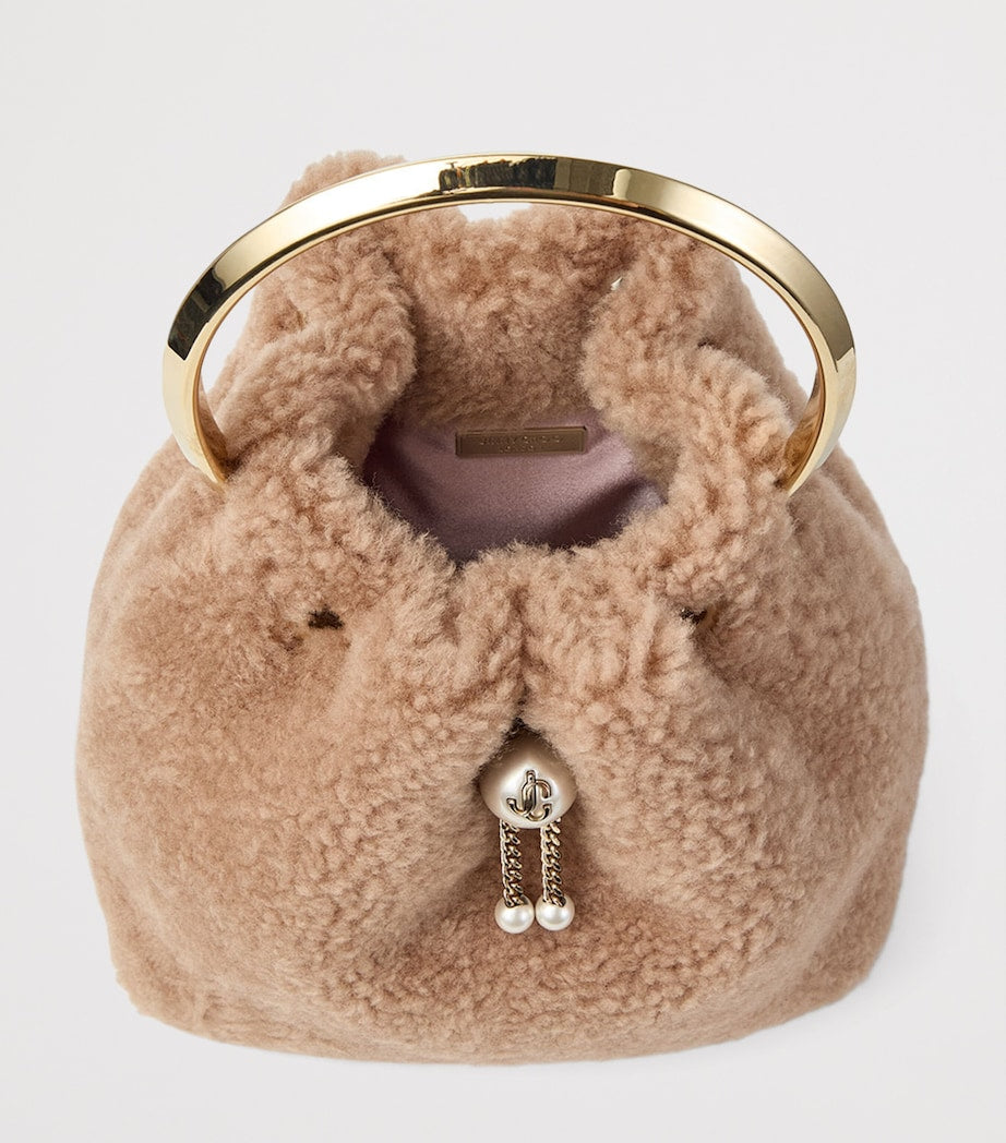 Jimmy Choo Beige Bon Bon Shearling Top-Handle Bag