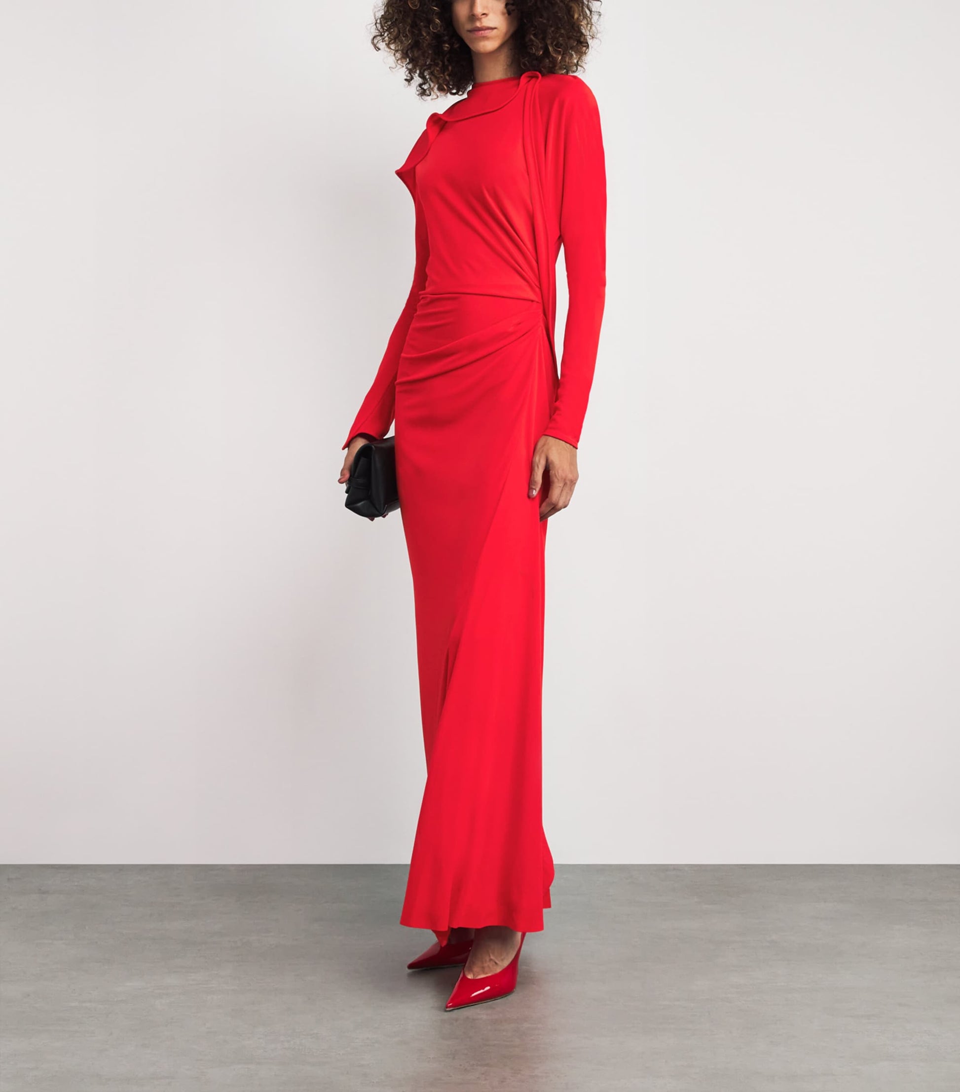 Victoria Beckham Red Jersey Draped Gown