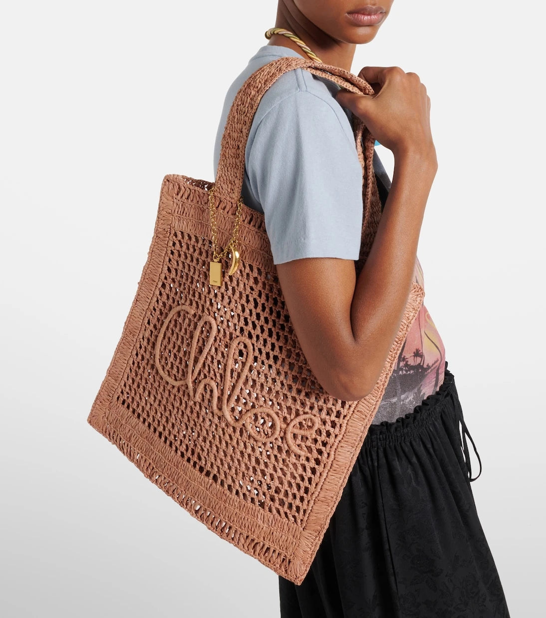 Chloé - Summer Banana raffia-effect tote bag