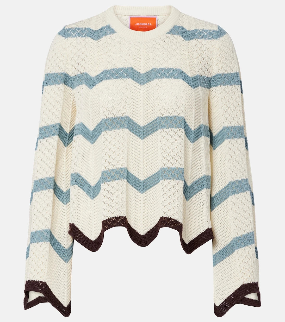 La DoubleJ - Chevron crochet cropped cotton sweater