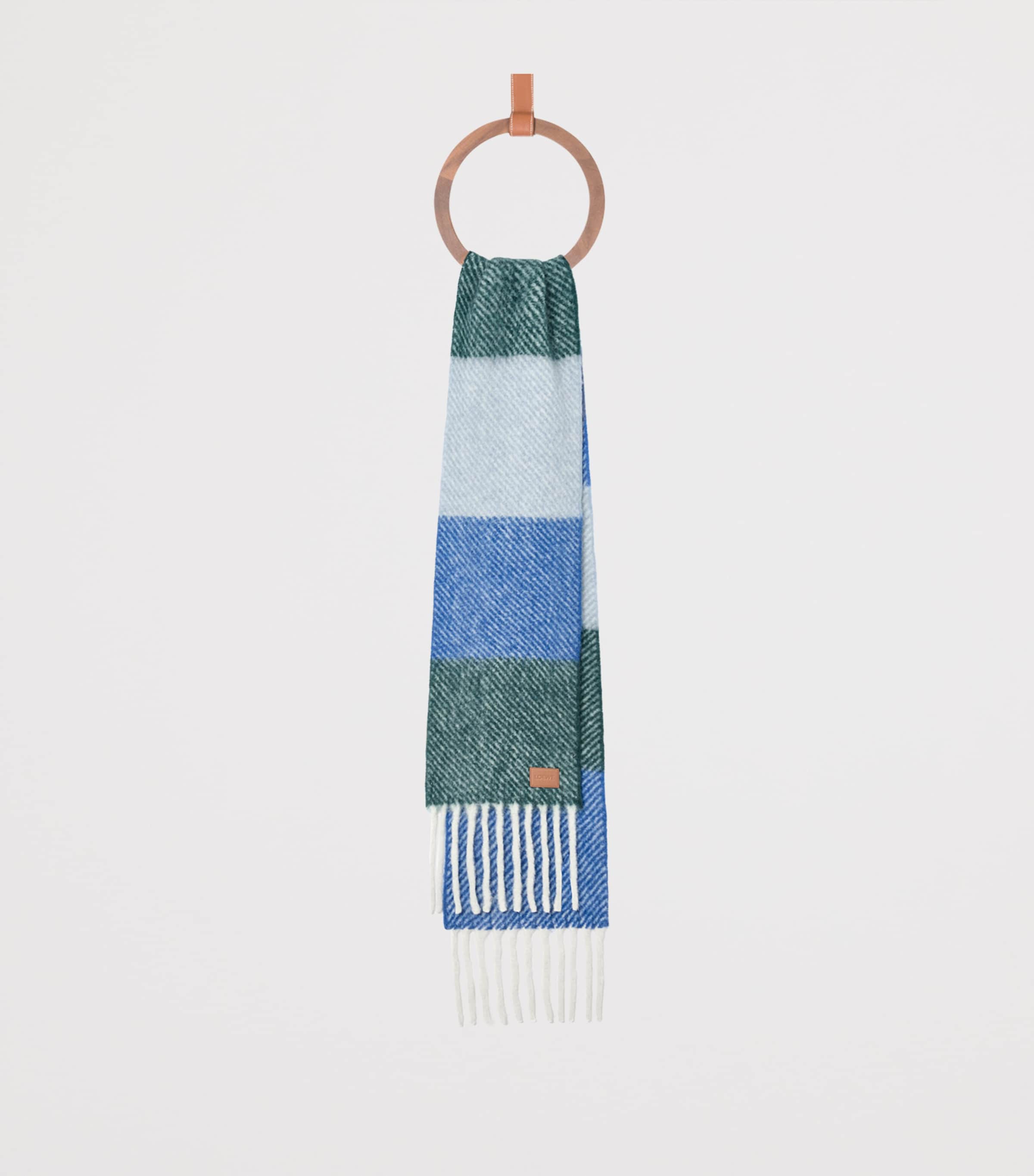Blue Alpaca-Wool-Blend Jacquard Stripe Scarf
