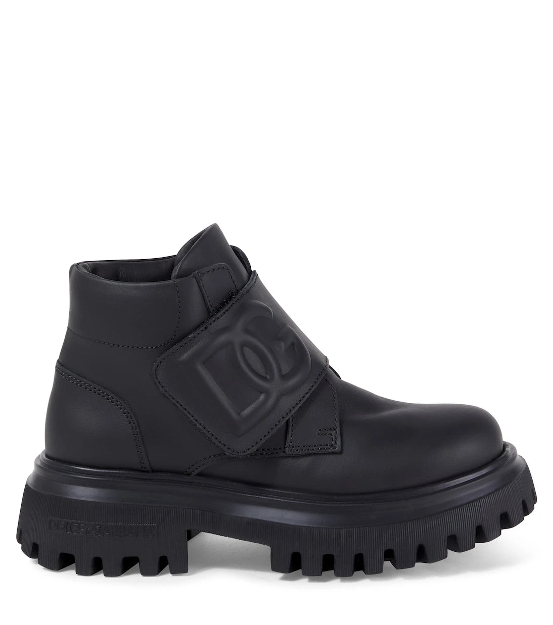 Dolce&Gabbana Kids - حذاء بوت جلد منقوش بشعار DG