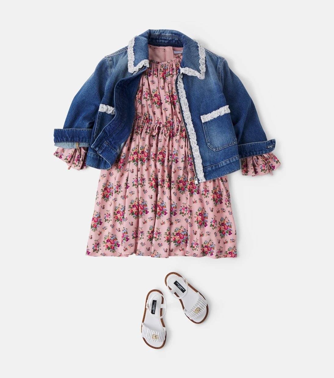 Dolce&Gabbana Kids - Lace-trimmed denim jacket