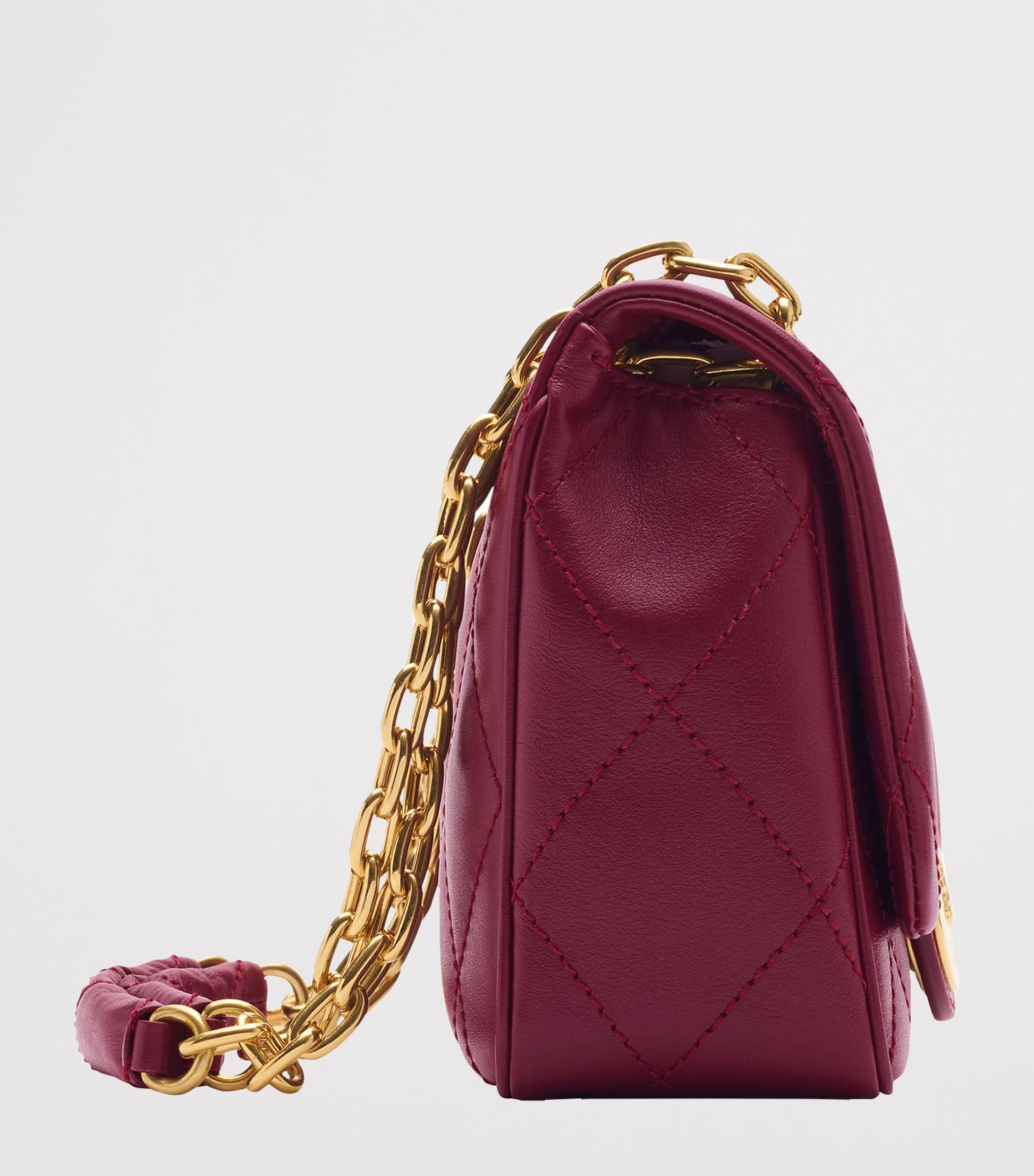 Burgundy Small Calfskin Strand Shoulder Bag