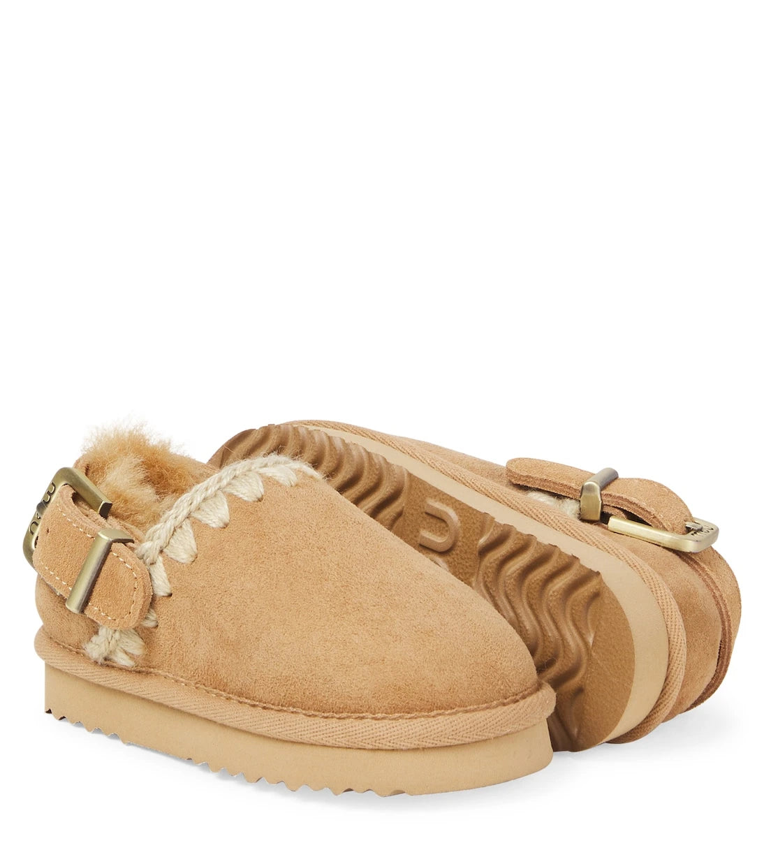 Mou Kids - Embroidered shearling-lined suede clogs
