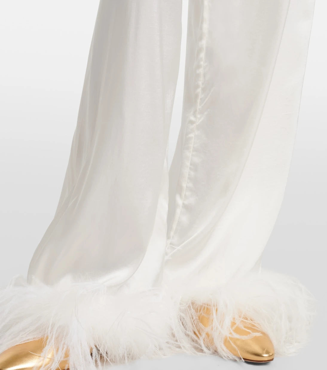 Oséree - Bridal feather-trimmed satin wide-leg pants