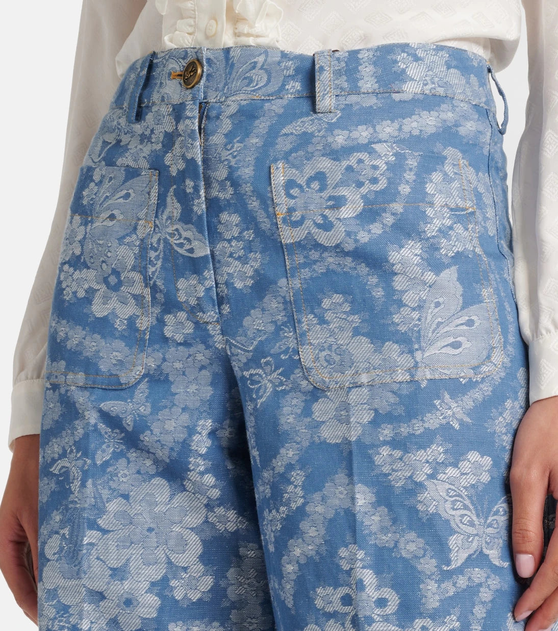 Etro - Printed cotton and linen wide-leg pants