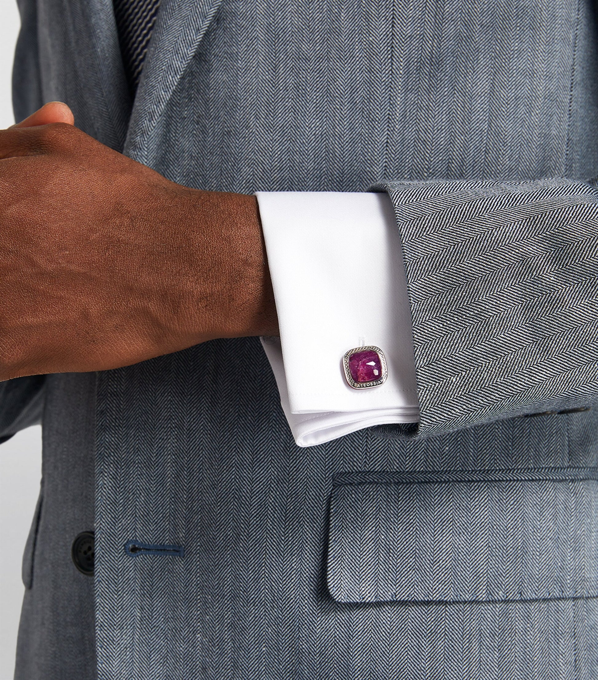 Sterling Silver and Ruby Square Cufflinks